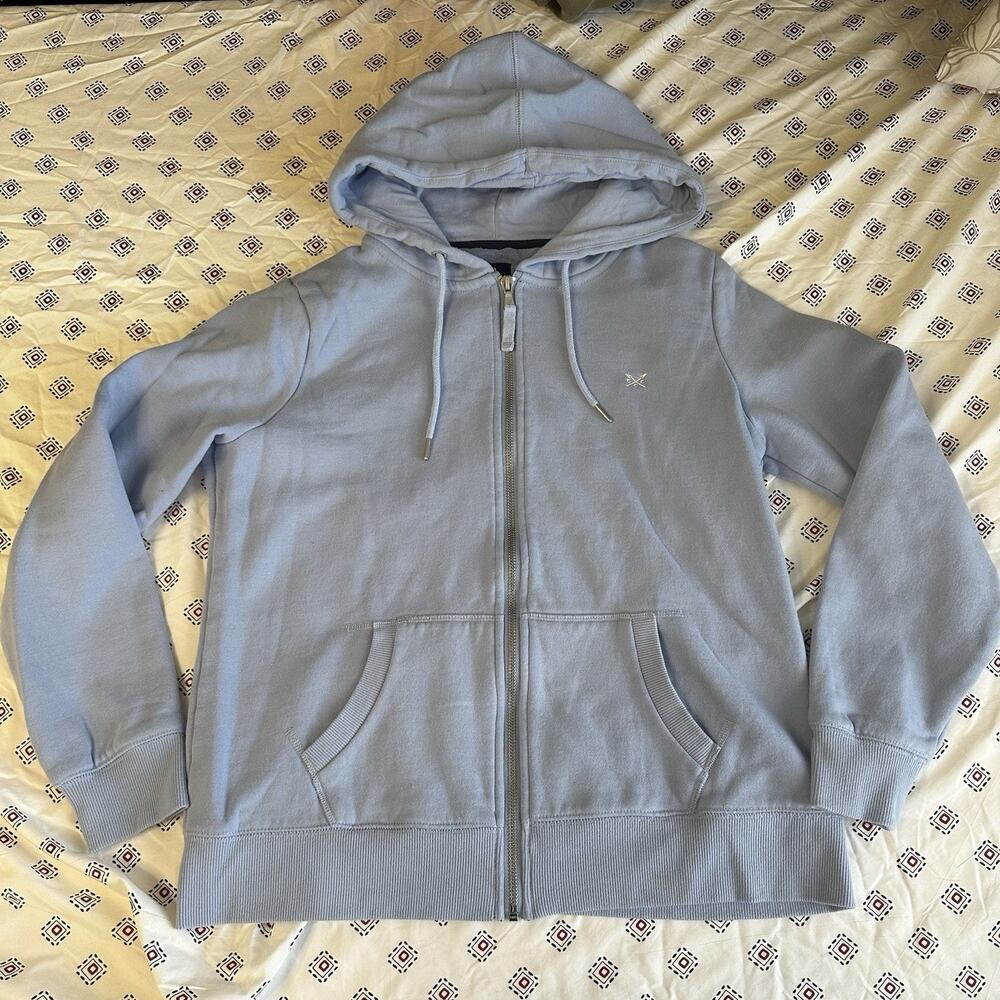 crew clothing company Women's Light Blue Zip-Up Hoodie Sweatshirt pockets string